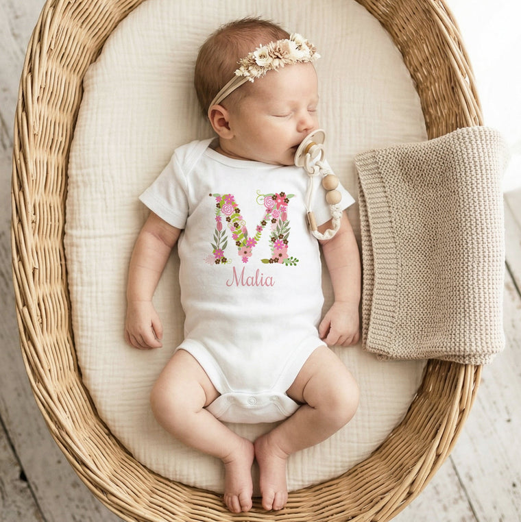 Personalized Baby Girl Bodysuit, Boho Floral