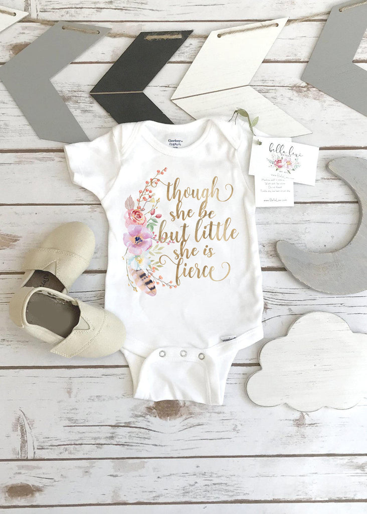 Though She Be But Little She Is Fierce, Baby Shower Gift, Boho Baby Clothes, Cute Baby Clothes, Baby Girl Clothes, Baby Girl Gift,Niece Gift