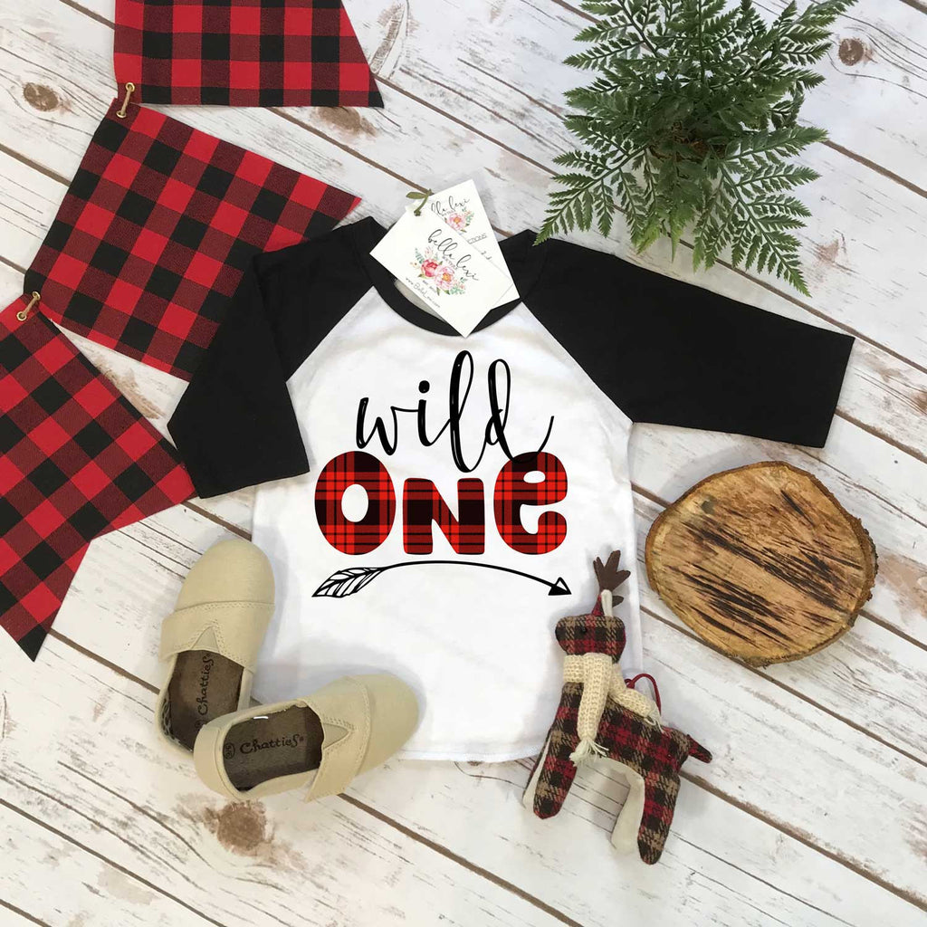 Wild One First Birthday Shirt, Lumberjack Birthday, 1st Birthday Bodysuit, Buffalo Plaid Party, Lumberjack Party, Wild One Birthday Romper