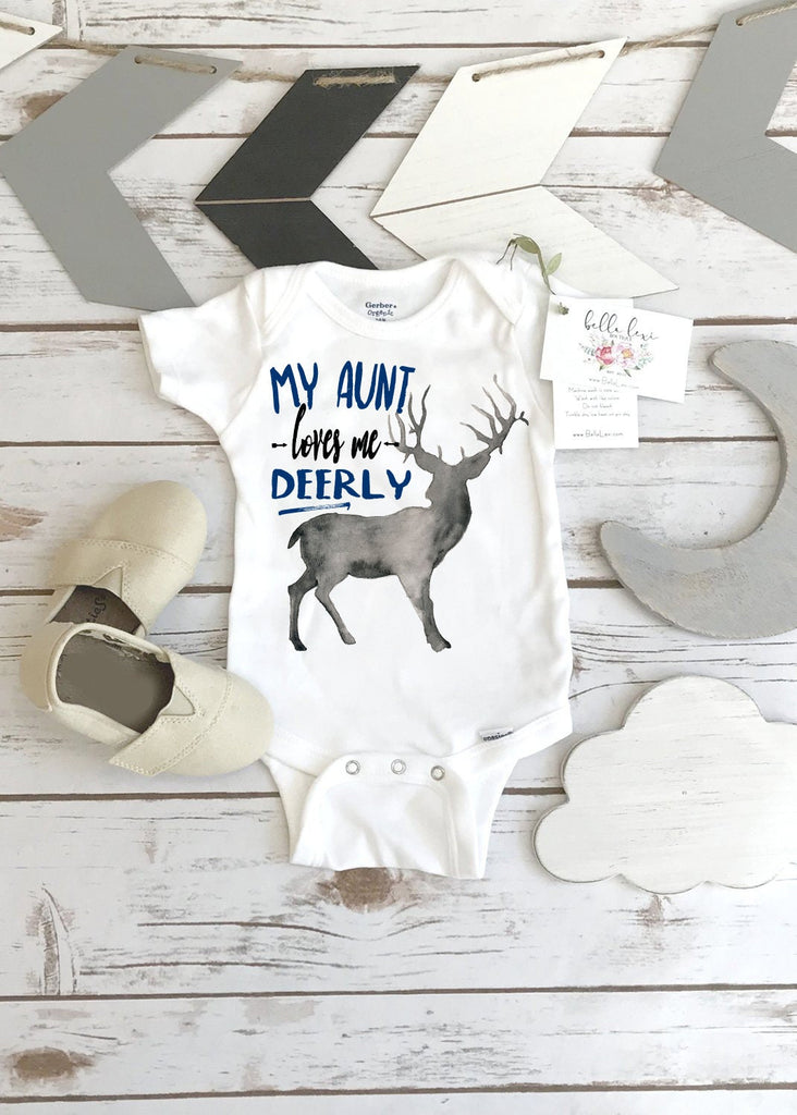 Baby Shower Gift | My Aunt Loves Me Deerly Baby Onesie | Deer Graphic Baby Gift | Cute Gift for Aunt and Baby | Newborn Baby Shower Gift