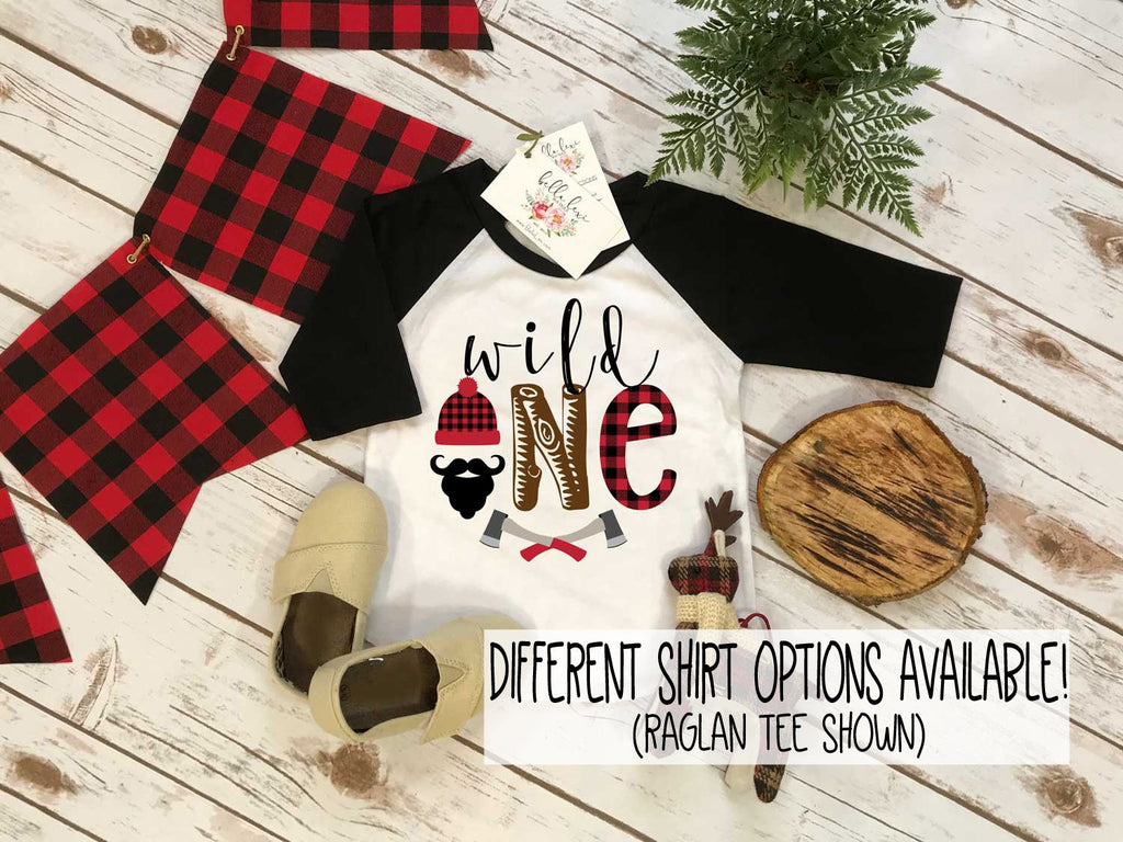 Wild One First Birthday Shirt • Lumberjack Outfit Boy • Buffalo Plaid Birthday Tee • Woodland 1st Birthday Shirt • Rustic Camping Theme Prty