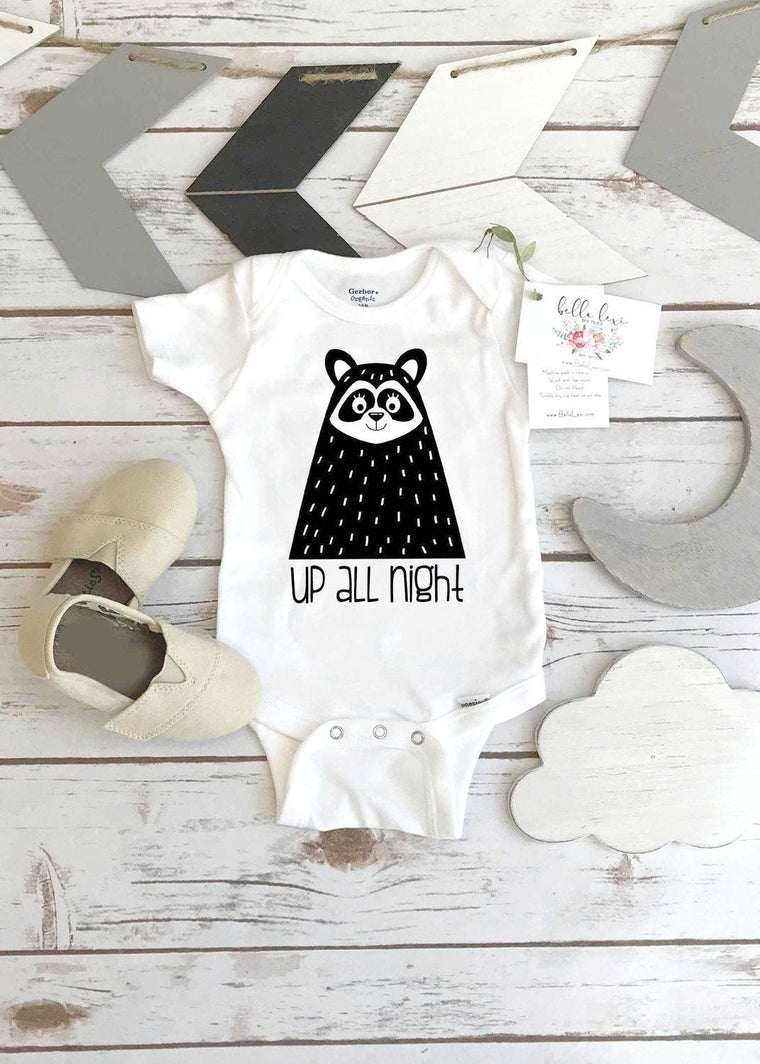 Monochrome Onesie®, UP ALL NIGHT, Black and White Onesie, Monochrome Nursery, Baby Shower Gift,Organic Baby, Scandinavian Baby,Little Rascal