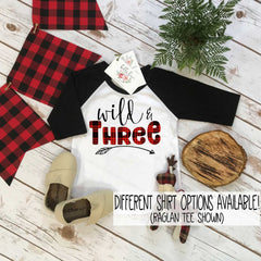 Third Birthday Shirt, Lumberjack Birthday, 3rd Birthday shirt, Buffalo Plaid Party, Lumberjack Party, WILD THREE PLAID, Wild Birthday shirt