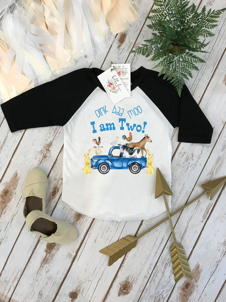 Oink Baa Moo Birthday Shirt, Farm Theme 2nd Birthday Tee, Boy Birthday Outfit, Blue Truck Party Shirt, Toddler Farm Party Tee, Petting Zoo