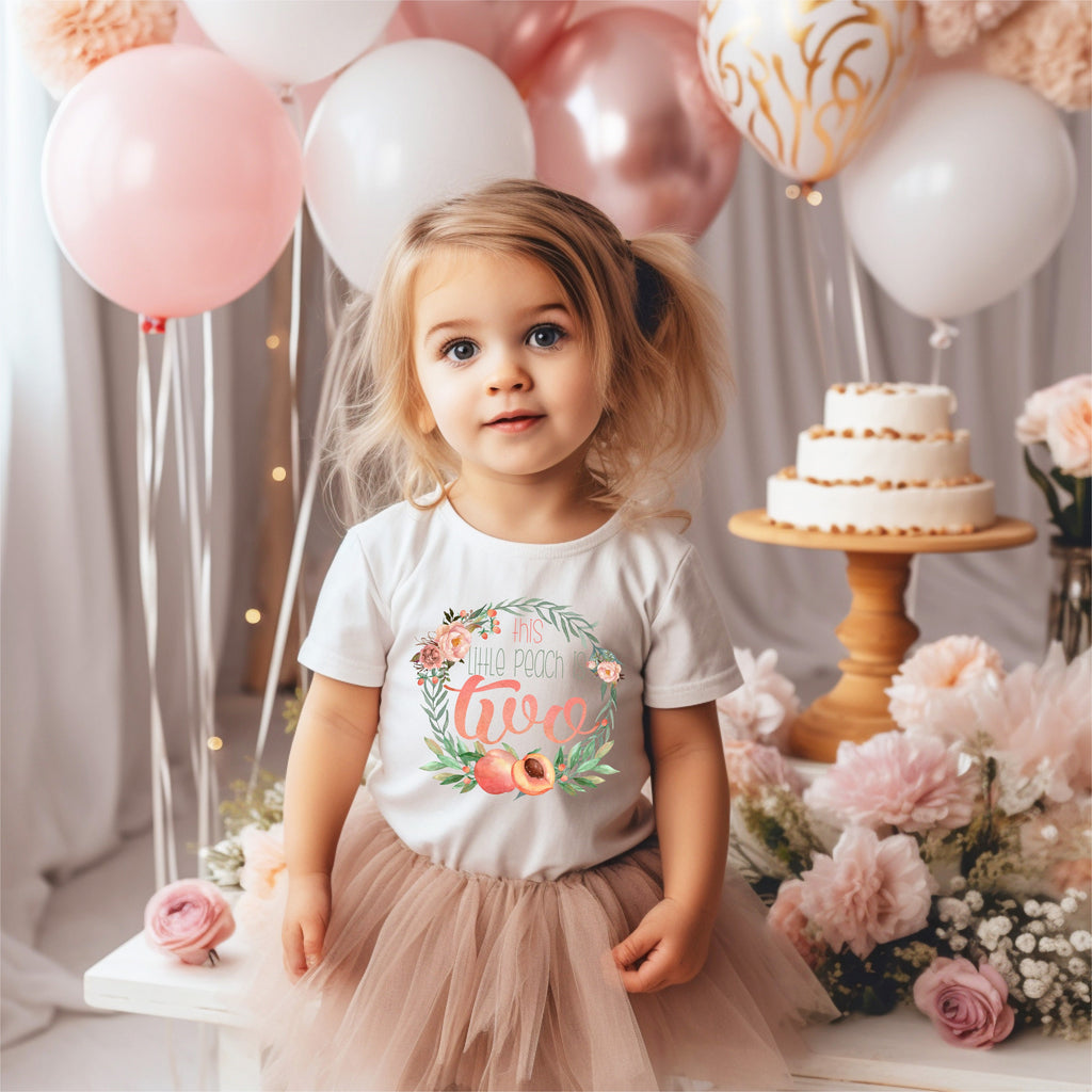 This Little Peach is Two – 2nd Birthday Outfit – Peach Theme Toddler Shirt – Floral Birthday Bodysuit – Cute Two Year Old Birthday Gift