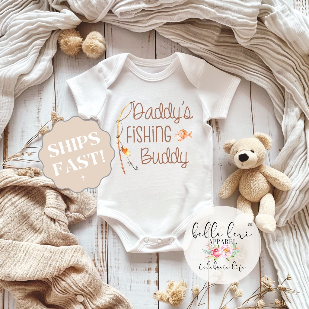 Daddy’s Fishing Buddy Baby Onesie®, Pregnancy Reveal to Dad Gift, Baby Shower Present, Gender Neutral Newborn Outfit, Fishing Baby Gift