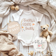 Daddy’s Fishing Buddy Baby Onesie®, Pregnancy Reveal to Dad Gift, Baby Shower Present, Gender Neutral Newborn Outfit, Fishing Baby Gift