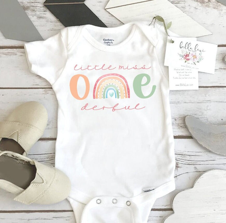 Little Miss Onederful 1st Birthday Rainbow Onesie