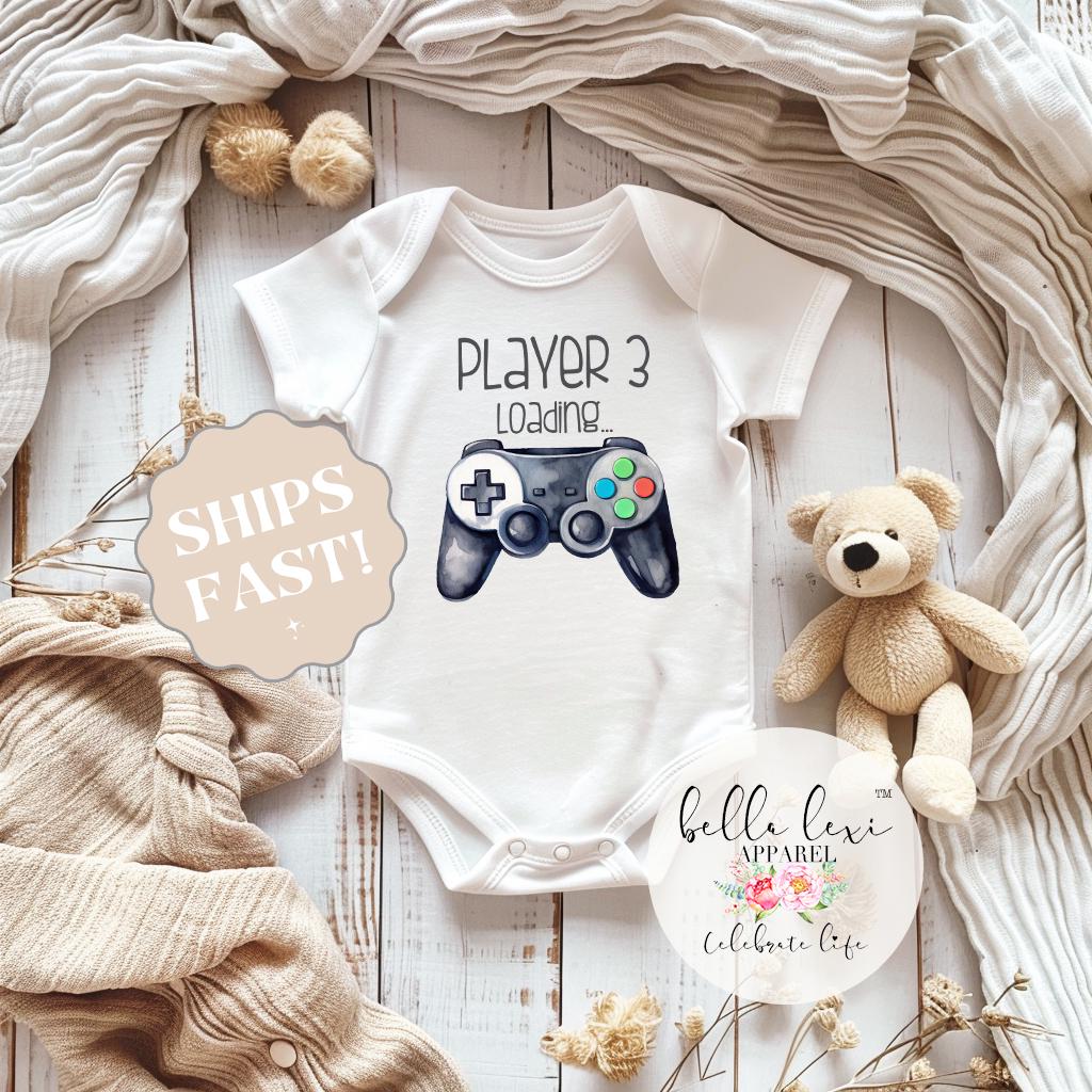 Gamer ONESIE®, Player Has Entered The Game, Pregnancy Reveal, Gamer Dad, Baby Announcement, Gaming Daddy shirt, Player 3 Bodysuit,Gamer Baby
