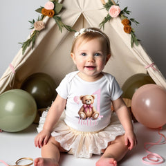 First Birthday Onesie®, Personalized Teddy Bear Birthday Onesie, Baby Girl First Birthday Outfit, Custom Name Bodysuit, Bear Birthday Gift