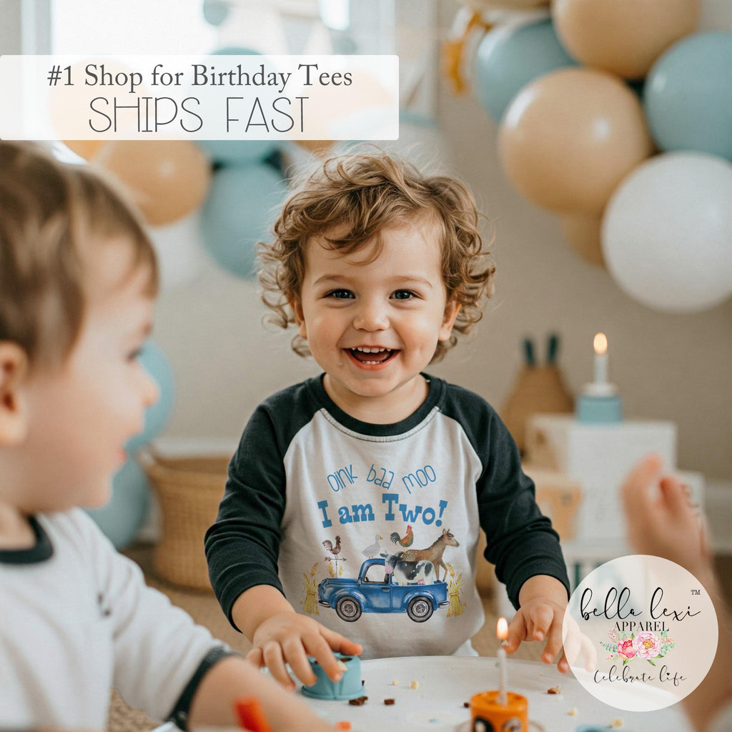Oink Baa Moo Birthday Shirt, Farm Theme 2nd Birthday Tee, Boy Birthday Outfit, Blue Truck Party Shirt, Toddler Farm Party Tee, Petting Zoo