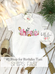 Third Birthday Shirt for Girls– Woodland Animals Party– Boho 3rd Birthday Outfit– Toddler Girl Birthday Tee– Rustic Forest Theme, Boho Party