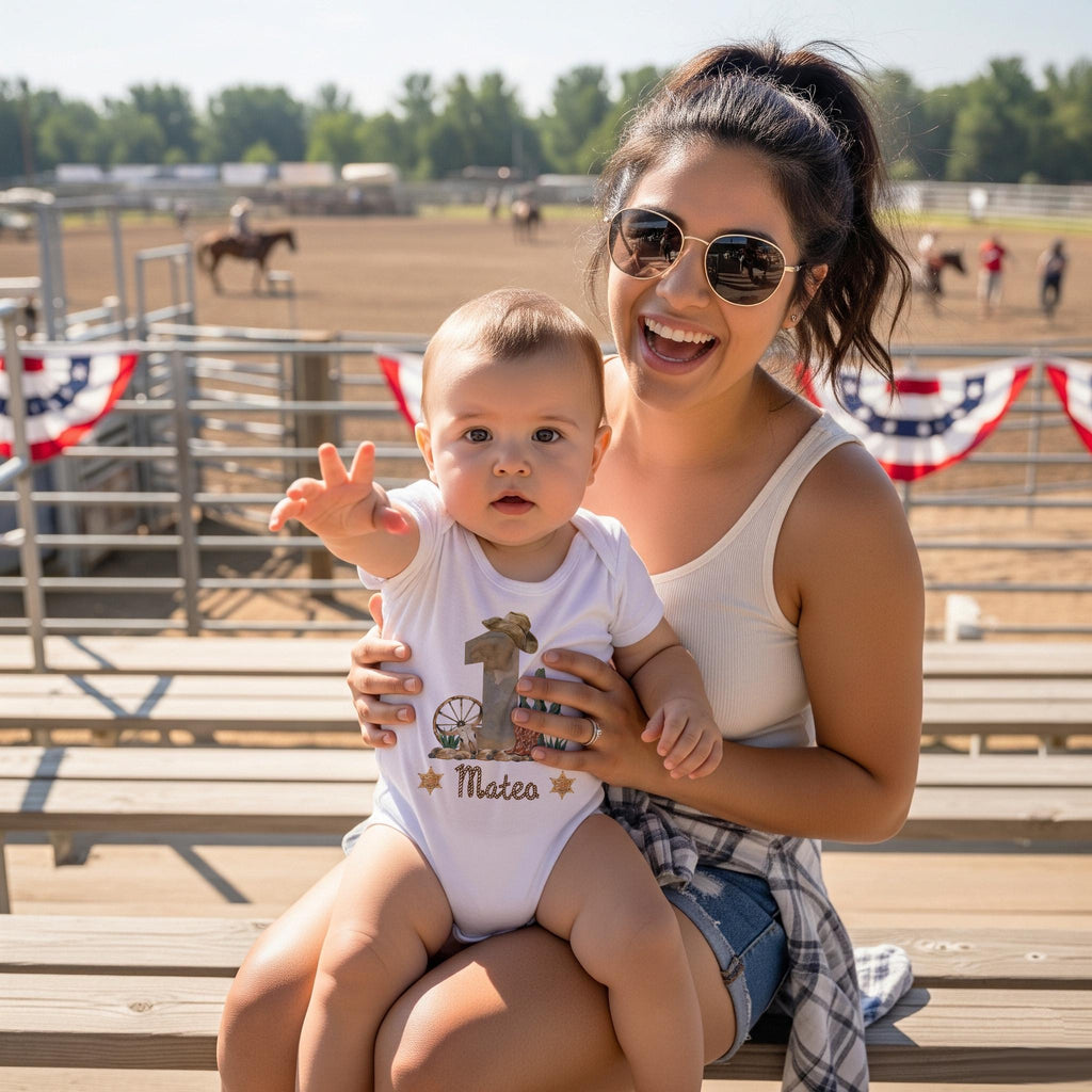 Cowboy Onesie® Western Theme Birthday First Rodeo Baby Western Party Cowboy Shirt Gift Personalized Baby Bodysuit Boy Gifts Birthday First