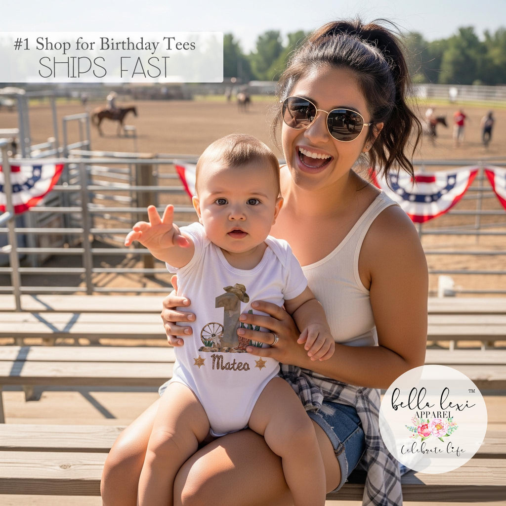 Cowboy Onesie® Western Theme Birthday First Rodeo Baby Western Party Cowboy Shirt Gift Personalized Baby Bodysuit Boy Gifts Birthday First