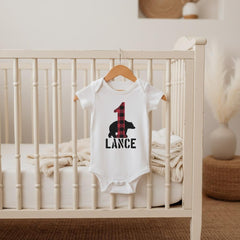 Lumberjack Birthday, First Birthday Shirt, Baby Boy Birthday shirt, Personalized Birthday Boy, Lumberjack Party, Buffalo Plaid Bear Shirt