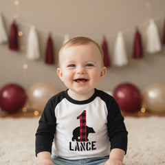 Lumberjack Birthday, First Birthday Shirt, Baby Boy Birthday shirt, Personalized Birthday Boy, Lumberjack Party, Buffalo Plaid Bear Shirt