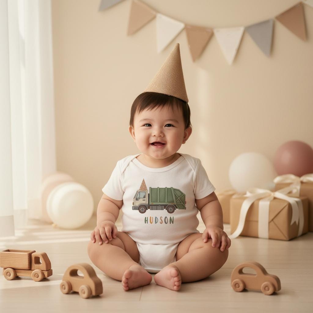 Truck Birthday Romper for Boy, Garbage Truck Tee, Vehicle Birthday Outfits, Car Party Shirt, Recycling Trucks, Boy 1st Birthday Outfit, Cars