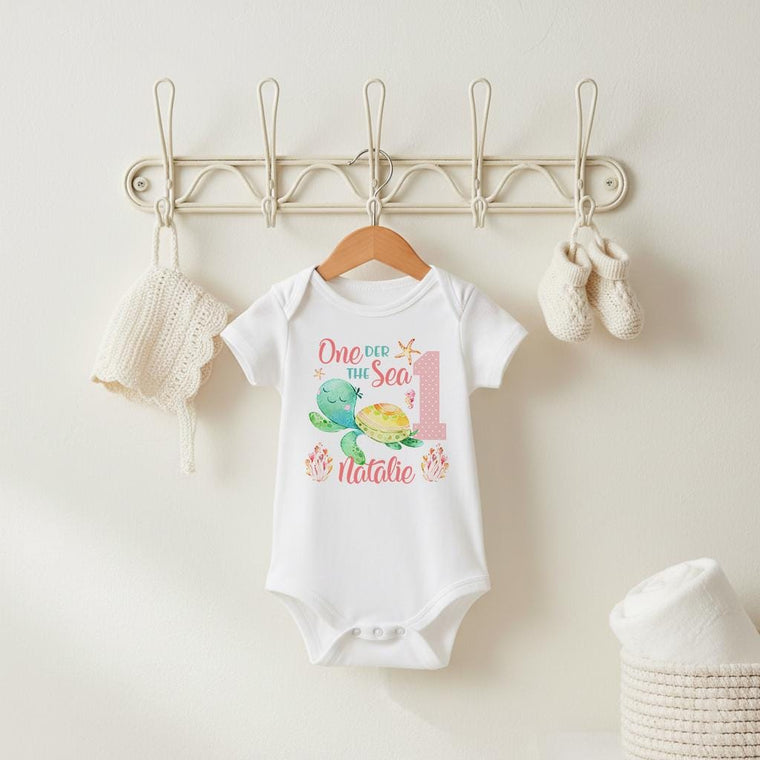 Mermaid Birthday, First Birthday Bodysuit, Under the Sea Party, Turtle Birthday shirt, Personalized Birthday Romper, Oneder the Sea Bithday