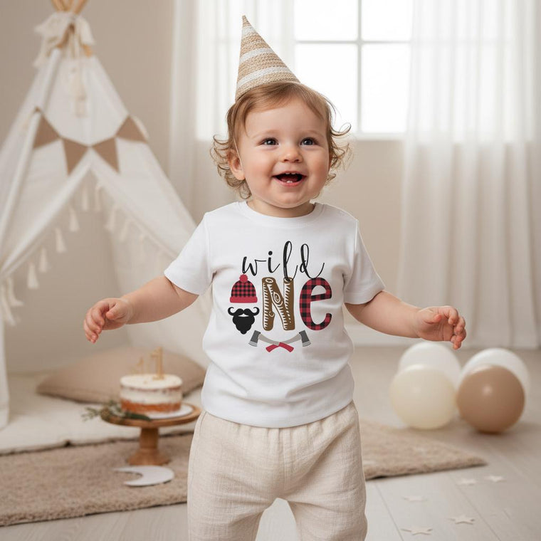 Wild One First Birthday Shirt • Lumberjack Outfit Boy • Buffalo Plaid Birthday Tee • Woodland 1st Birthday Shirt • Rustic Camping Theme Prty