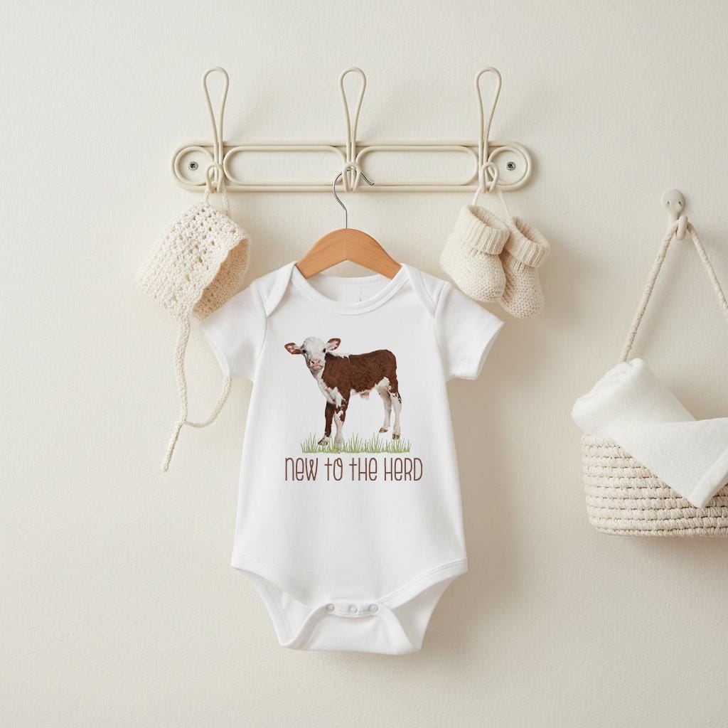 Baby Shower Gift, NEW TO the HERD, Western Nursery, Farm shirt, CowBOY, Cow Onesie®, Farm Baby Gift, Cute Baby Clothes, Cow Theme, hereford