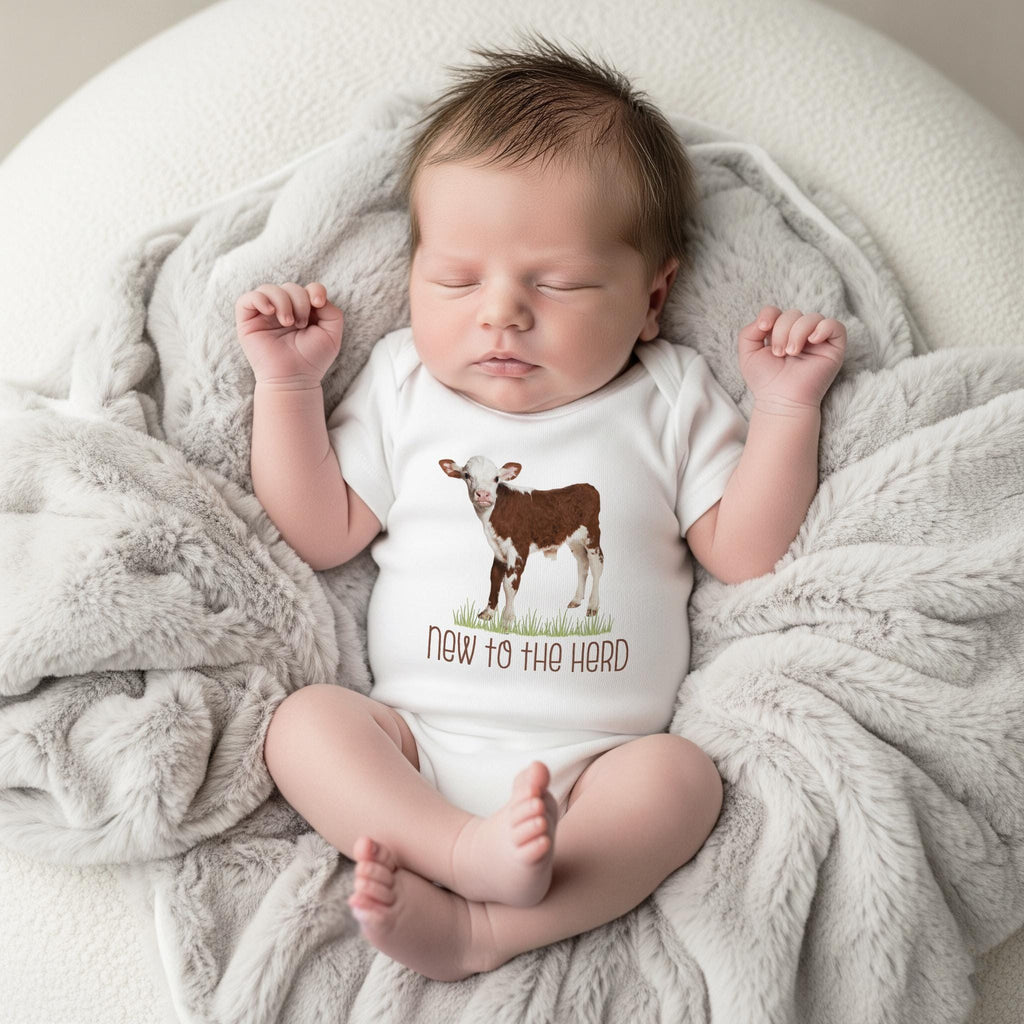 Baby Shower Gift, NEW TO the HERD, Western Nursery, Farm shirt, CowBOY, Cow Onesie®, Farm Baby Gift, Cute Baby Clothes, Cow Theme, hereford