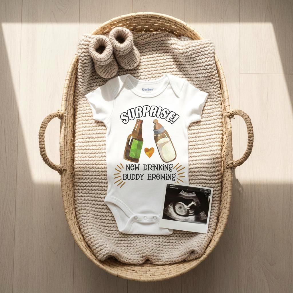 New Drinking Buddy Brewing, Beer Onesie®, Pregnancy Reveal, Uncle Baby Reveal, Pregnancy Announcement, Baby BrewingDaddy, Baby Announcement