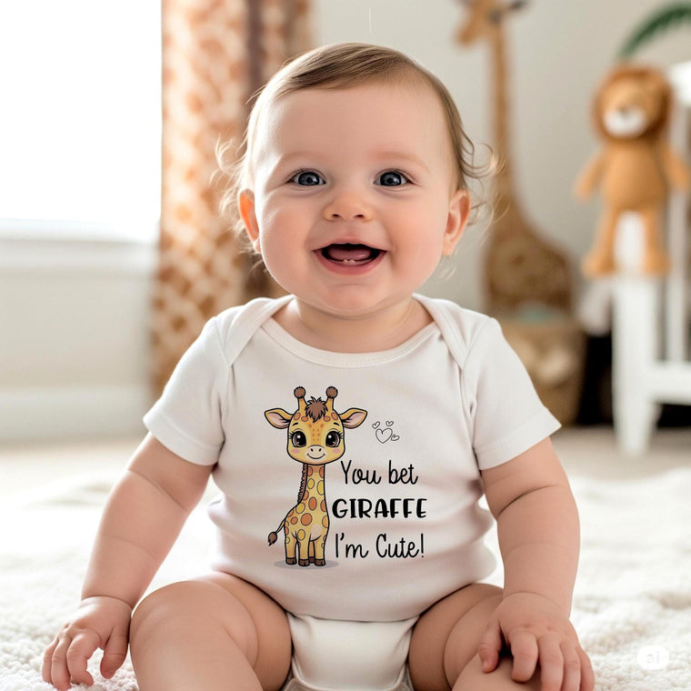 You Bet Giraffe I'm Cute Baby Onesie®, Baby Shower Gift, Nephew Gift, Niece Gift, Gift from Auntie, Funny Baby Clothes, Giraffe Bodysuit