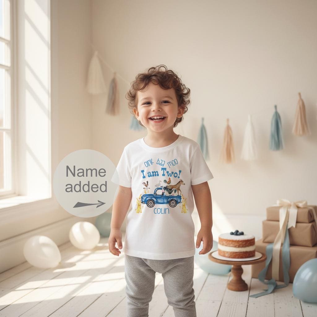 Second Birthday, Oink Baa Moo, Farm Birthday, Oink Moo Turning Two, 2nd Birthday, Blue Truck Party, Farm Party Theme, Boy Birthday SHIRT