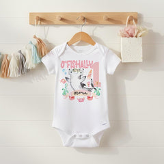 Under the Sea theme First Birthday Onesie®.  Such a CUTE first birthday bodysuit or t-shirt for your little girl!  It features a variety of watercolor sea creatures and your little one's name.  "O'Fishally 1"!  Since all of Bella Lexi™ designs are printed directly into the garments of your choice, the designs won't peel, crack or fade!  This under the sea theme birthday design also makes a wonderful gift!  Your little one will look adorable for her special day!