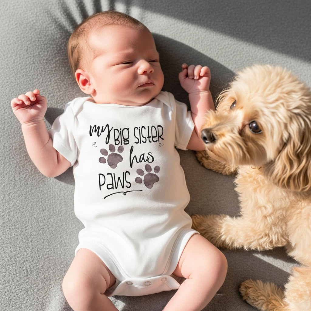My Big Sister Has Paws, Pregnancy Announcement, Baby Gifts, Pregnancy Reveal, Baby Reveal, Baby Announcement, Fur Baby Bodysuit, Dog Shirt