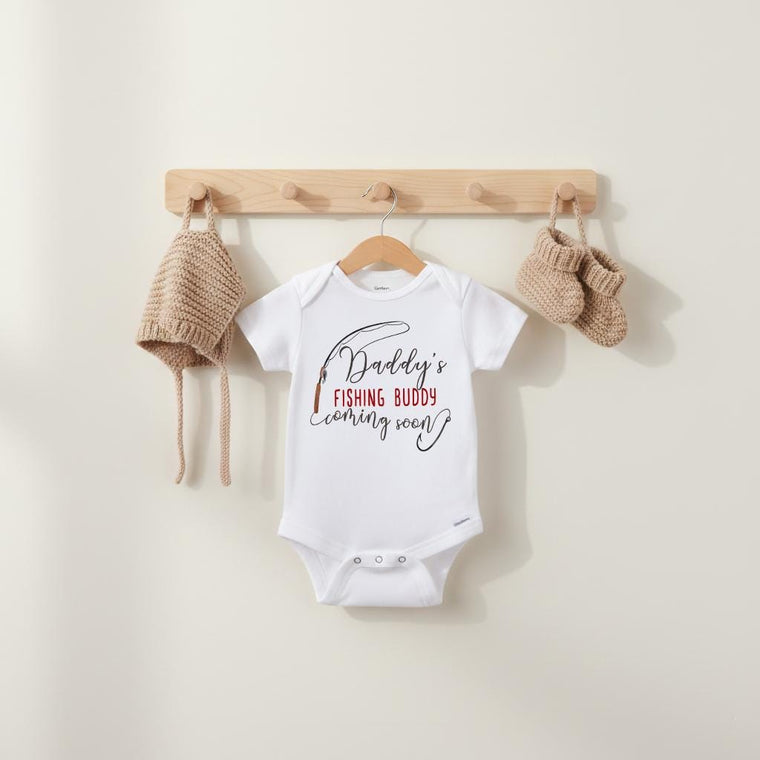 Daddy’s Fishing Buddy Coming Soon Onesie®, Pregnancy Reveal to Dad, Baby Announcement Outfit, Baby Shower Gift, Fishing Baby Reveal