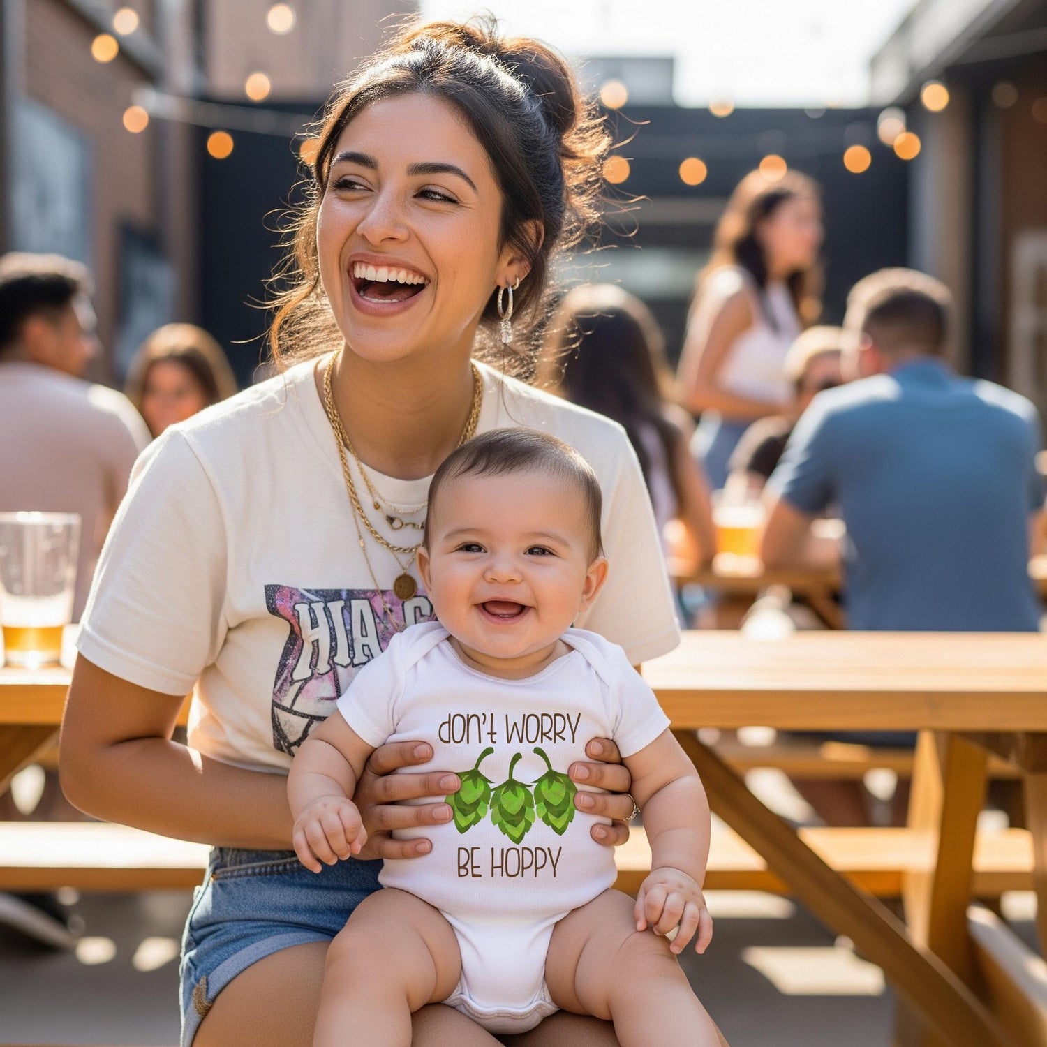 This is cute and funny shirt or bodysuit is great for the craft beer lovers and brewers! Perfect for the parents that love the local brewery!  Such a cute play on words that is sure to make everyone smile!  Makes a wonderful baby shower gift, and pregnancy announcement! "Don't worry! Be Hoppy!"