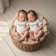 This adorable SET OF 2 bodysuits or t-shirts with "#twinning" is perfect for twins!  Perfect for baby boys and girls!  Makes such a cute pregnancy announcement for social media if you're expecting Twins, and looks great in photos!  Makes a great baby shower gift!