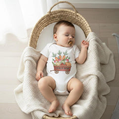 Gender neutral baby onesie for farmers market families featuring a locally grown theme, perfect for baby shower gifts, newborn outfits, organic farm baby style, and garden or homestead inspired baby clothing. Ideal for farmers market baby shower themes, locally grown baby shower gifts, newborn photos, and everyday wear for babies who love fresh, local, and farm-to-table vibes.