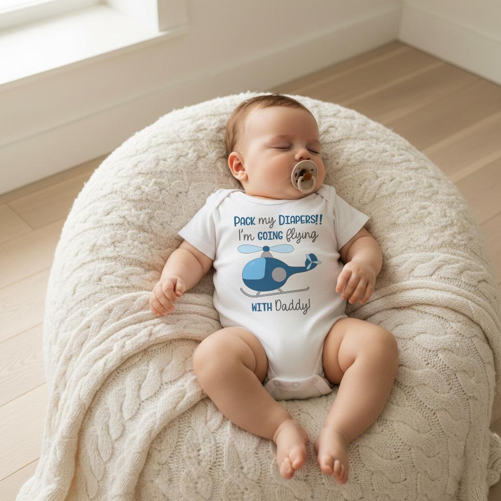 Pilot Onesie®, Daddy's Little Flying Buddy, Baby Shower Gift, Helicopter, Pilot Daddy, Fly with Daddy Shirt, Pack my Diapers I'm going Flyin