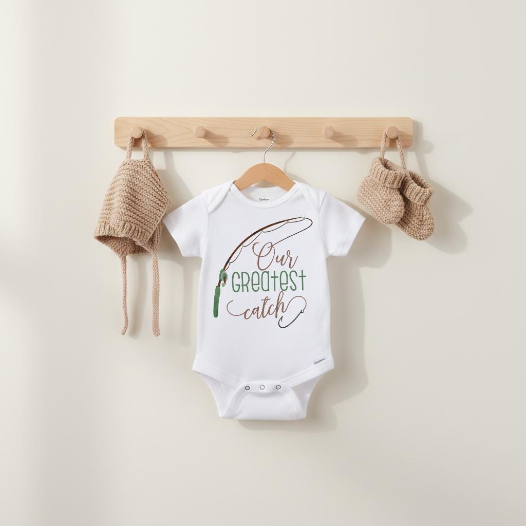 Baby Gift, Our Greatest Catch Onesie®, Unisex Newborn Outfit, Fishing Theme Baby Bodysuit, Pregnancy Reveal Idea, Outdoor Family Baby