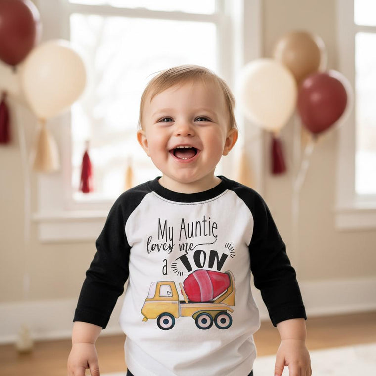 Nephew Baby Shower Gift, Aunt Baby Bodysuit, Newborn Outfit for Auntie, Raglan Infant Tee, Auntie Loves Me a Ton, New Baby Present Idea