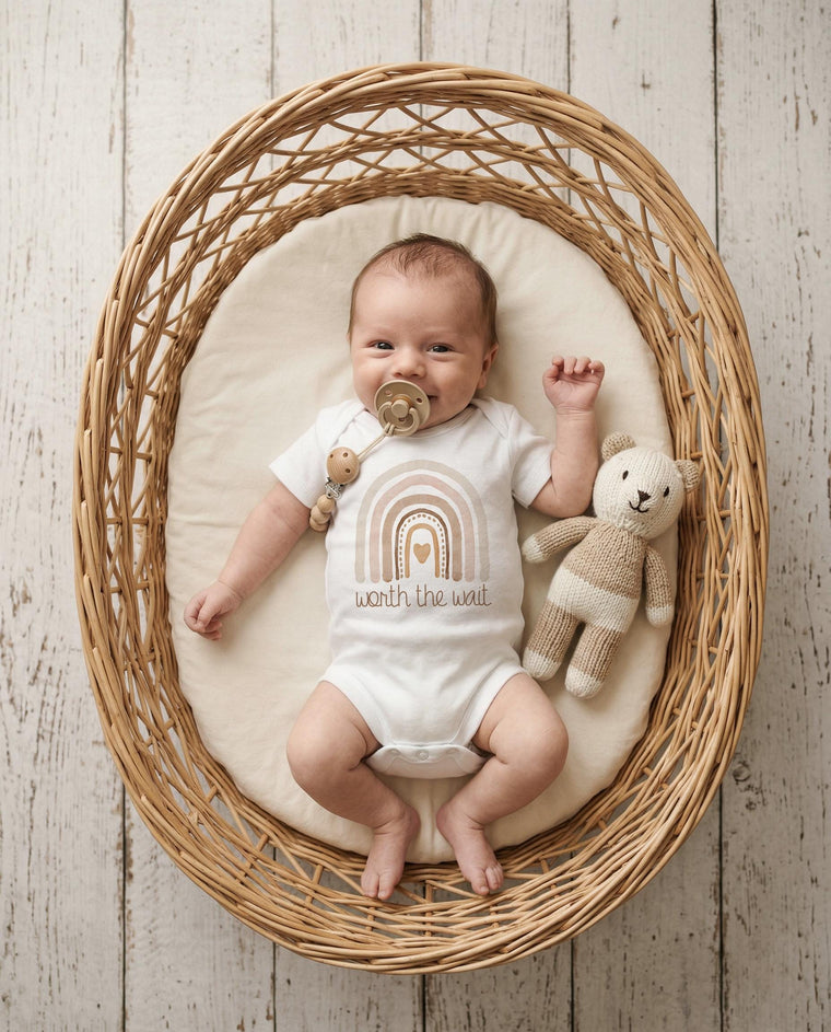 Worth the Wait, Baby Shower Gift, Newborn take home outfit, Rainbow Baby, IVF Pregnancy