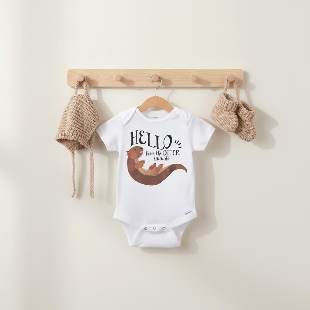 Funny Baby Gift, Hello from the Otter Side, Aunt Baby Gift, Funny Baby Onesie®, Nephew Gift, Niece Gift, Otter, Cute Newborn Gift, Otters