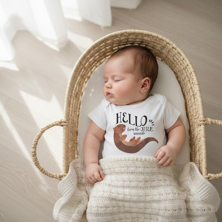 Funny Baby Gift, Hello from the Otter Side, Aunt Baby Gift, Funny Baby Onesie®, Nephew Gift, Niece Gift, Otter, Cute Newborn Gift, Otters
