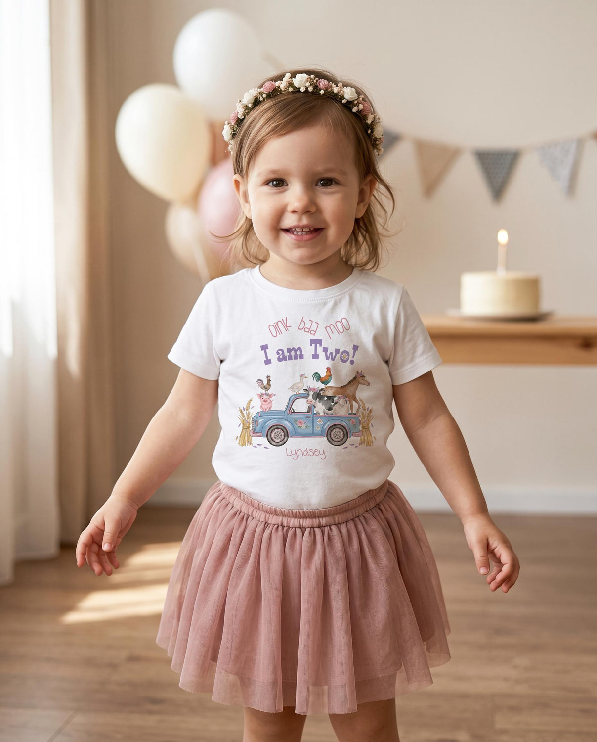 Oink baa moo blue truck birthday for 2 year old girl's party.