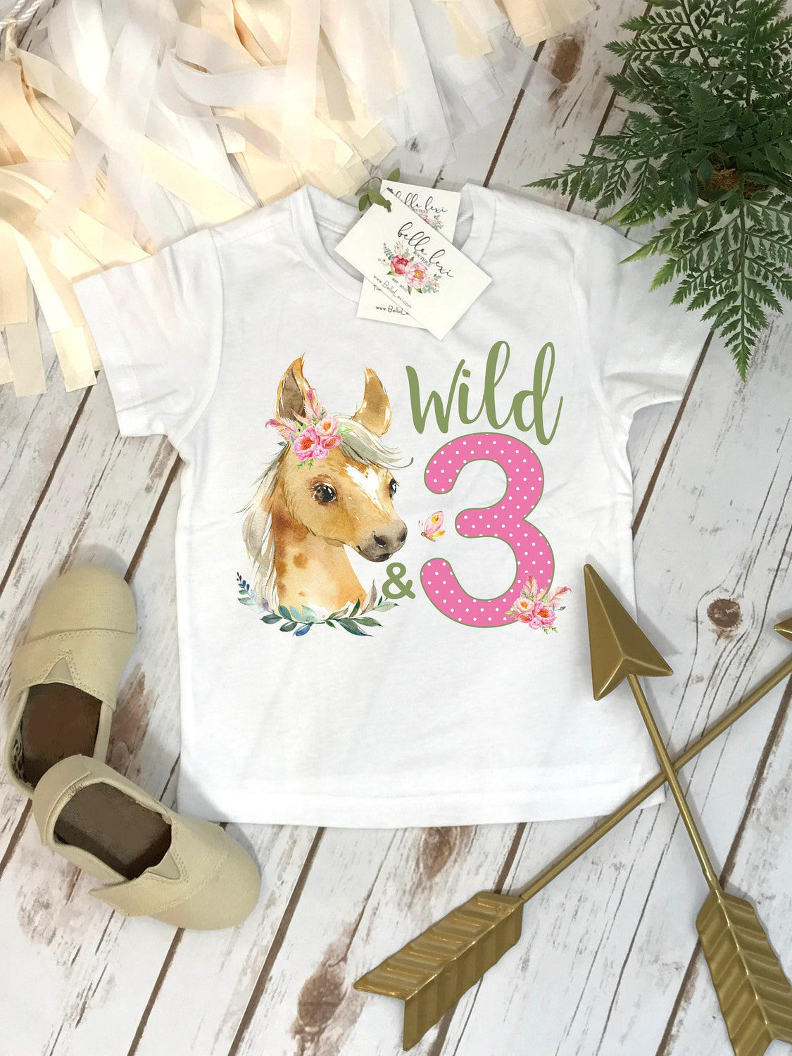 Wild and 3 Horse Birthday Shirt, Floral Pony Design, 3rd Birthday Outfit