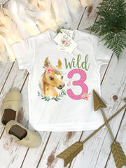 Wild and 3 Horse Birthday Shirt, Floral Pony Design, 3rd Birthday Outfit