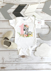 Zebra First Birthday Bodysuit, Zoo Party Outfit
