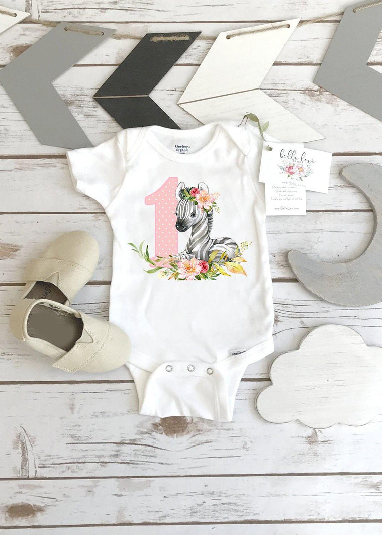 Zebra First Birthday Bodysuit, Zoo Party Outfit