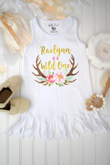 Wild One Personalized First Birthday Outfit, Boho Deer Bodysuit & Dress