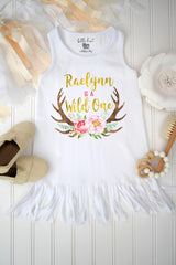 Wild One Personalized First Birthday Outfit, Boho Deer Bodysuit & Dress