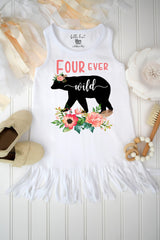 Four Ever Wild Bear Fourth Birthday Dress, Fringe Option