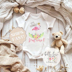Flamingo 1st Birthday Outfit – Tropical Birthday Shirt – Girl’s First Birthday Bodysuit – Pink Flamingo Party Theme - Lets Flamingle I'm One