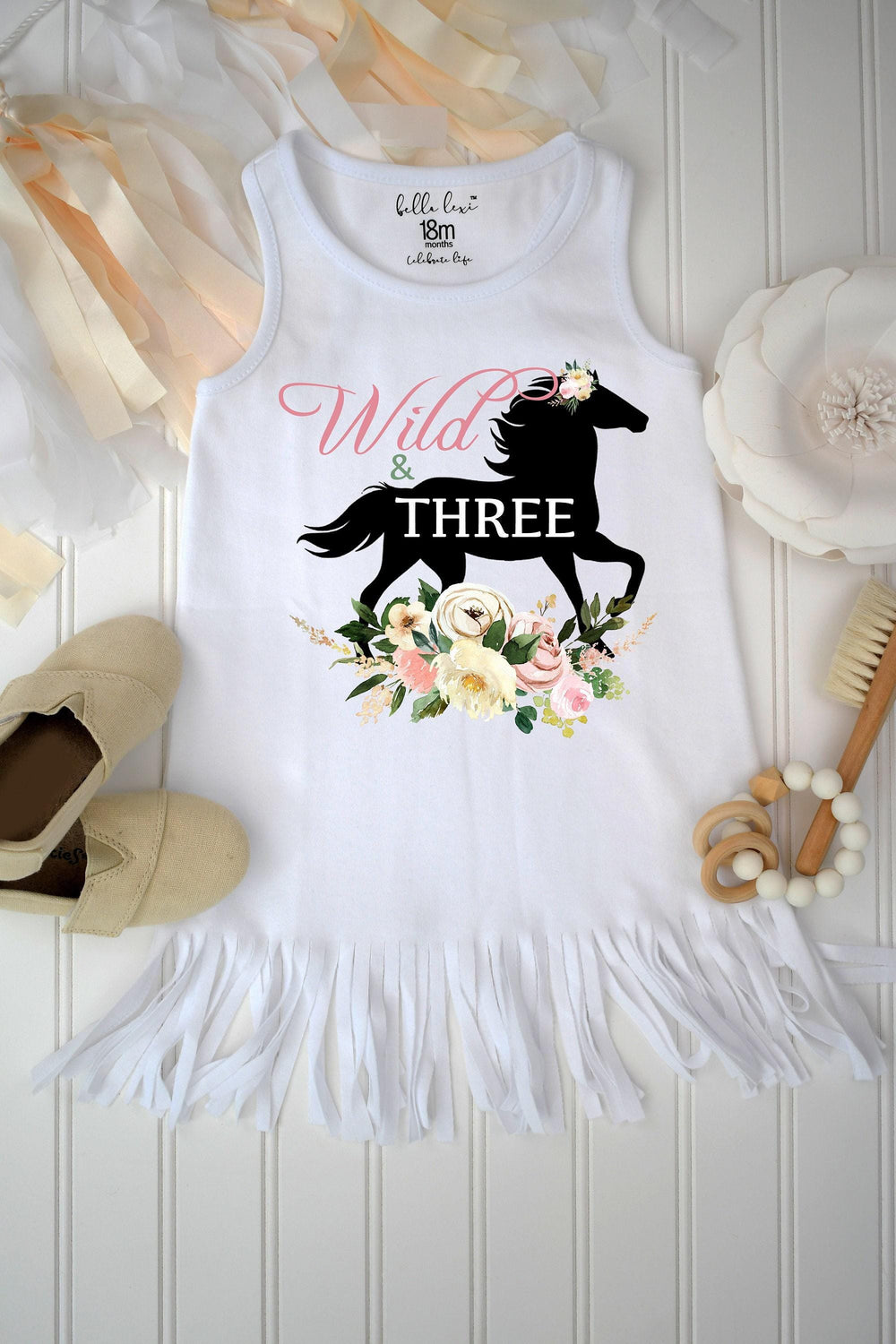 Pink Wild and Three Horse Birthday Shirt, Girls 3rd Birthday Boho Outfit